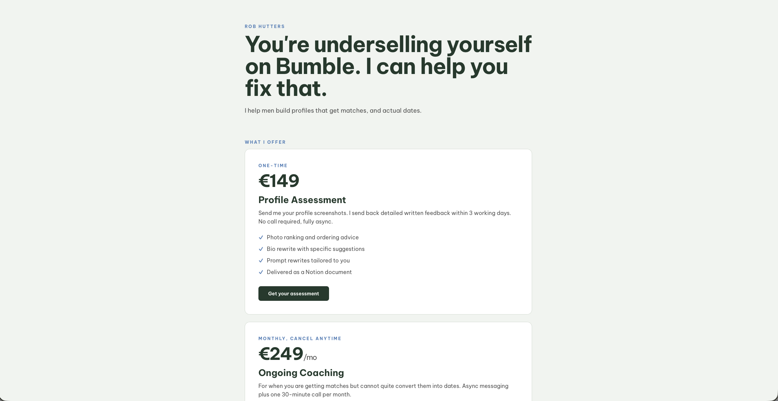 Bumble profile coaching site screenshot