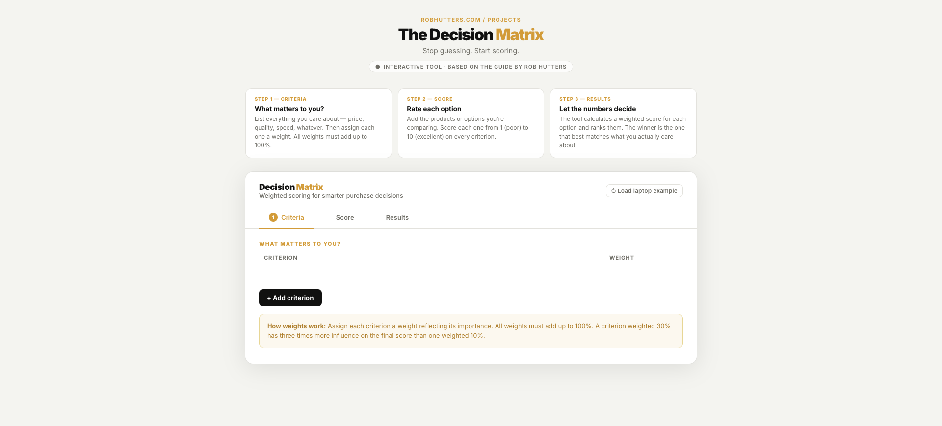 The Decision Matrix screenshot