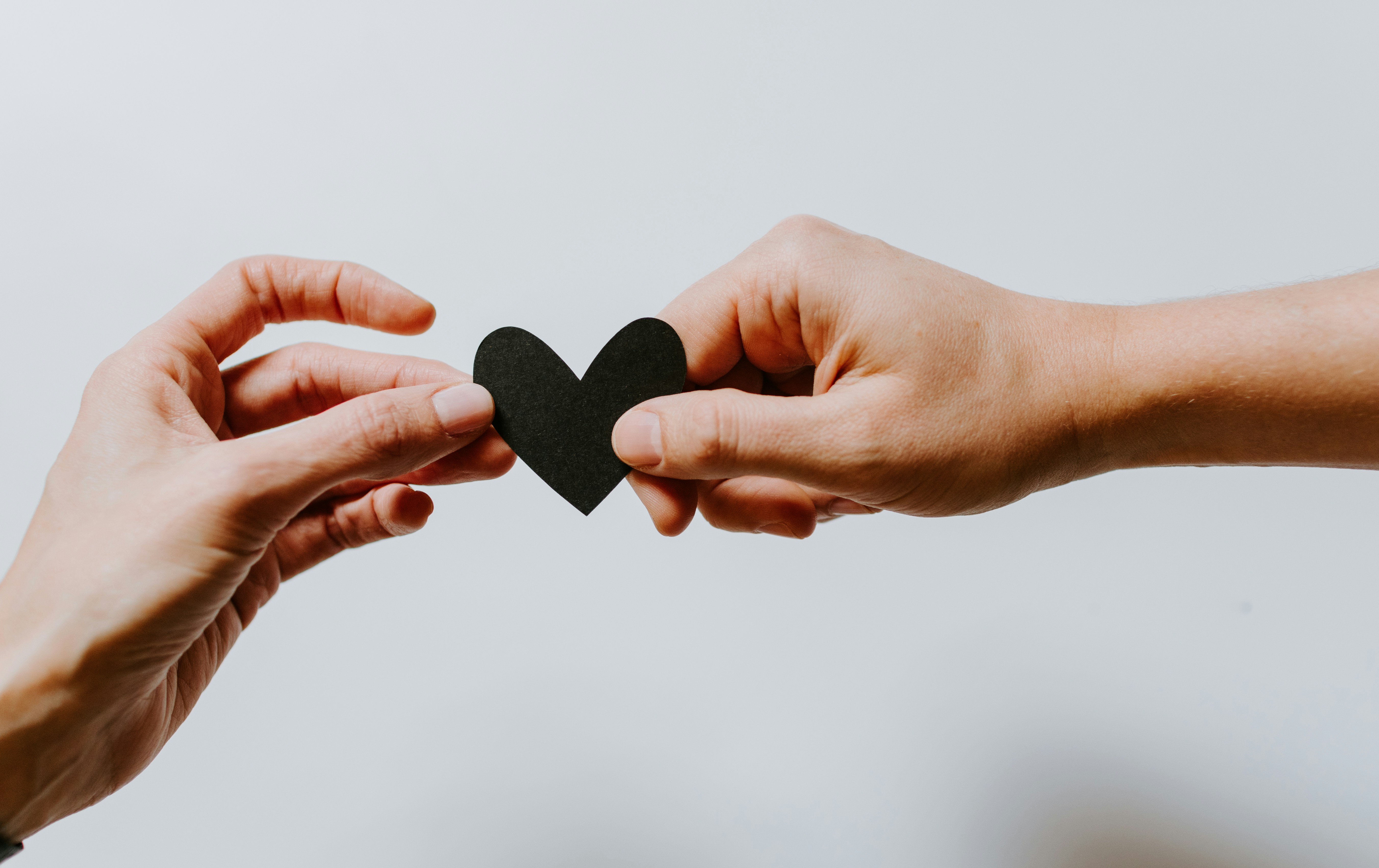 Two hands coming together to hold a heart.